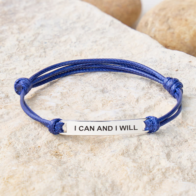FuAttract I Can And I Will Stainless Steel Engraved Waxed Cord Bracelet - Navy Blue - Silver - image 22