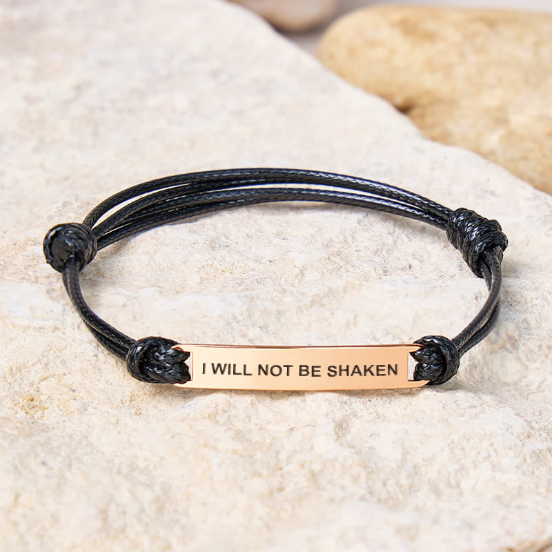 FuAttract I Will Not Be Shaken Stainless Steel Engraved Waxed Cord Bracelet - Black - Rose Gold - image 7