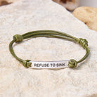 FuAttract Refuse To Sink Stainless Steel Engraved Waxed Cord Bracelet - Olive Green - Silver - image 11