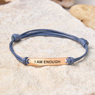 FuAttract I Am Enough Stainless Steel Engraved Waxed Cord Bracelet - Gray - Rose Gold - image 15