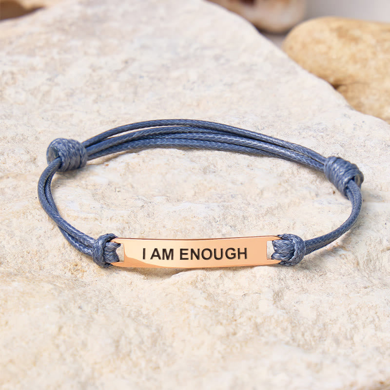 FuAttract I Am Enough Stainless Steel Engraved Waxed Cord Bracelet - Gray - Rose Gold - image 15