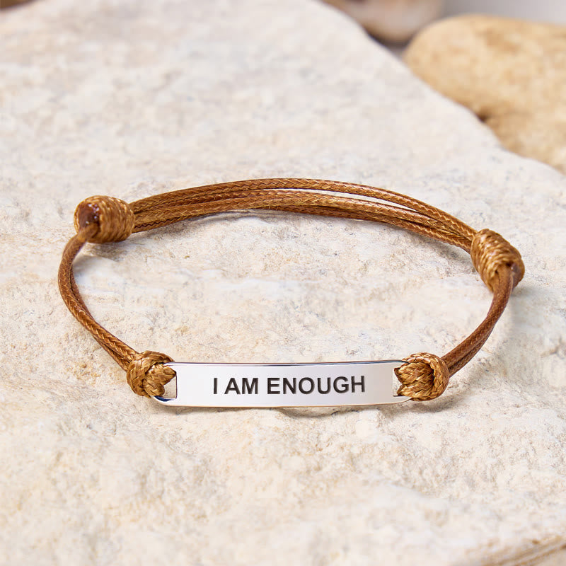FuAttract I Am Enough Stainless Steel Engraved Waxed Cord Bracelet - Brown - Silver - image 16