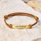 FuAttract I Am Enough Stainless Steel Engraved Waxed Cord Bracelet - Brown - Gold - image 17