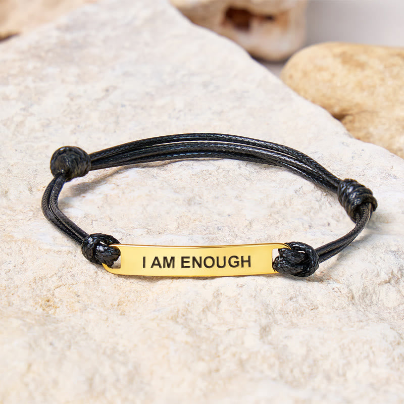 FuAttract I Am Enough Stainless Steel Engraved Waxed Cord Bracelet - Black - Gold - image 8