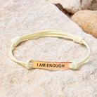 FuAttract I Am Enough Stainless Steel Engraved Waxed Cord Bracelet - Cream White - Rose Gold - image 21