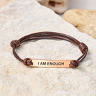 FuAttract I Am Enough Stainless Steel Engraved Waxed Cord Bracelet - Dark Brown - Rose Gold - image 4