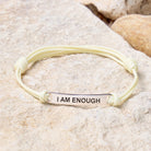 FuAttract I Am Enough Stainless Steel Engraved Waxed Cord Bracelet - Cream White - Silver - image 19