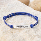 FuAttract I Am Enough Stainless Steel Engraved Waxed Cord Bracelet - Navy Blue - Silver - image 22