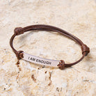 FuAttract I Am Enough Stainless Steel Engraved Waxed Cord Bracelet - image 1