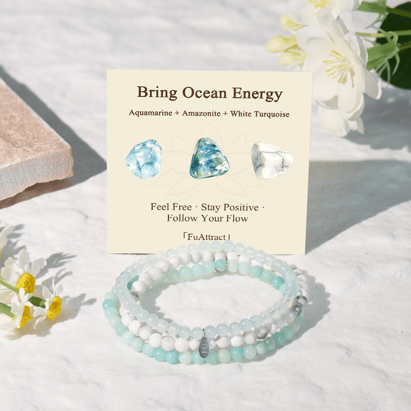 FuAttract Bring Ocean Energy 3-Piece Stone Bracelet Set with Gift Message Card - image 1