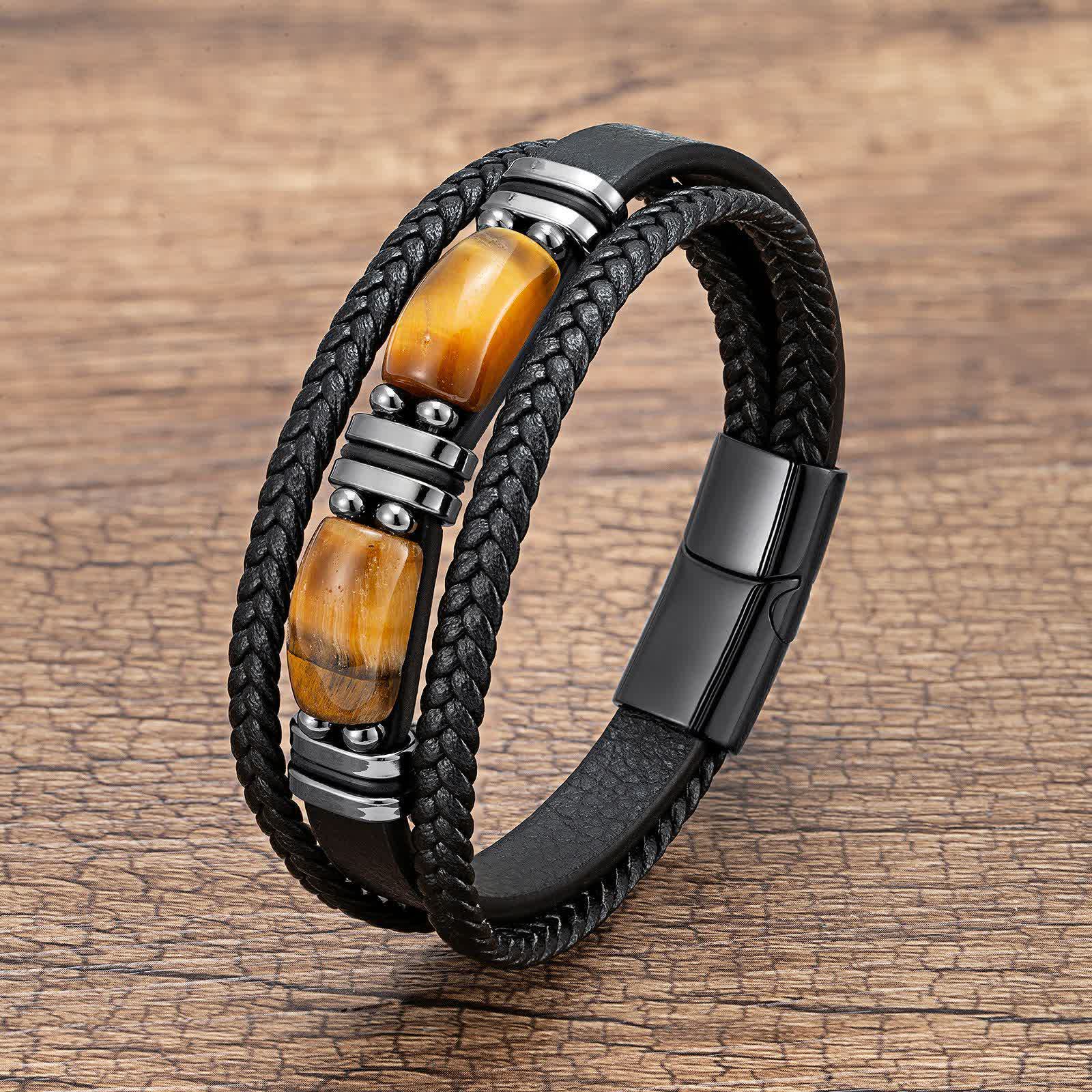 FuAttract Wealth & Protection Tiger's Eye Leather Bracelet - Yellow Tiger’s Eye - 23cm - image 0