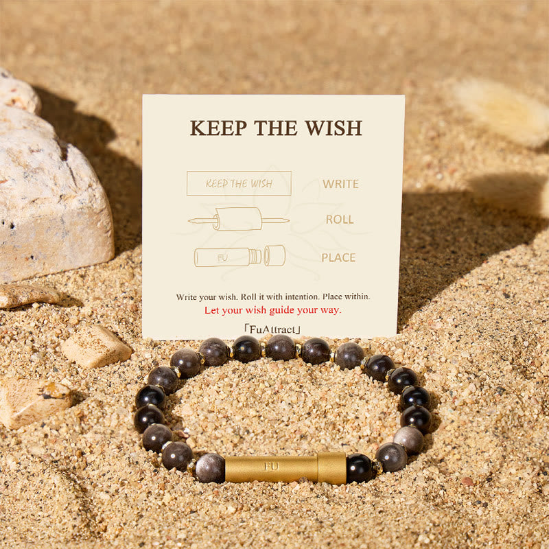 Fuattract Wishbeads Grounding & Intuition–Silver Sheen Obsidian Intention Bracelet - image 1