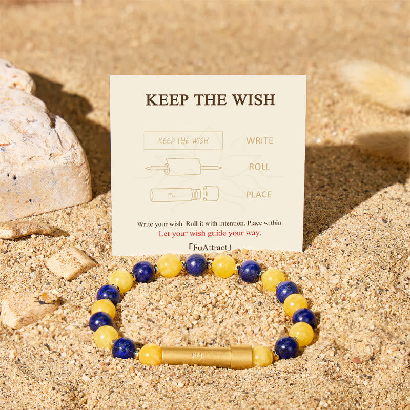 Fuattract Wishbeads Wisdom & Love–lapis Lazuli & Yellow Jade Intention Bracelet - image 1