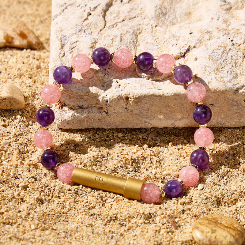 Fuattract Wishbeads Stress Relief & Calm–Strawberry Quartz & Amethyst Intention Bracelet - image 2