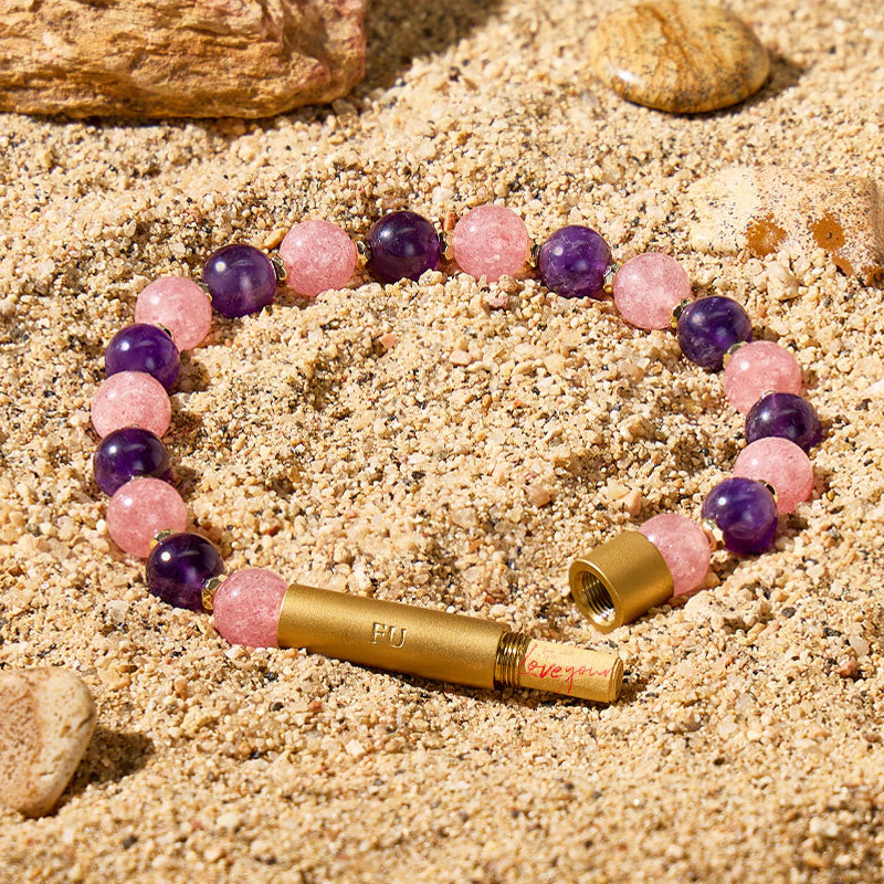 Fuattract Wishbeads Stress Relief & Calm–Strawberry Quartz & Amethyst Intention Bracelet - 8mm - image 0