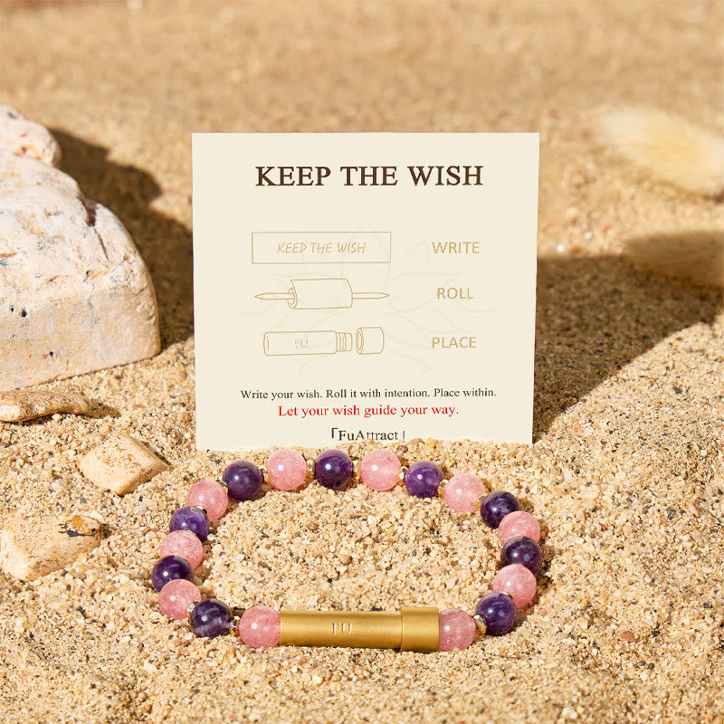 Fuattract Wishbeads Stress Relief & Calm–Strawberry Quartz & Amethyst Intention Bracelet - image 1