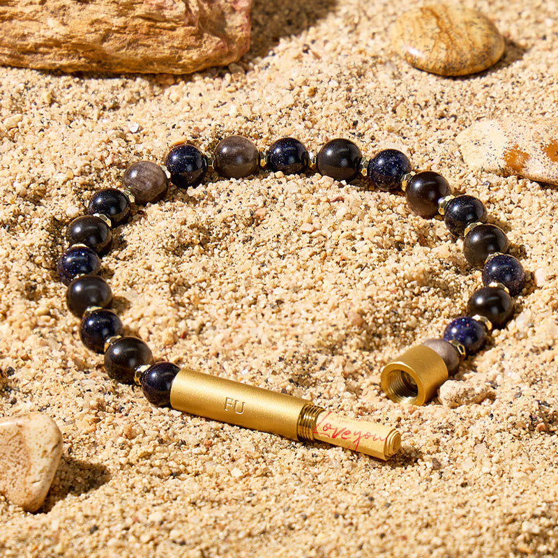 Fuattract Wishbeads Intuition & Telepathy–Blue Sandstone & Silver Sheen Obsidian Intention Bracelet - 8mm - image 0