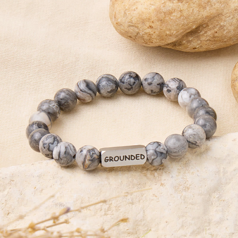 FuAttract  Balance Grounding & Stability Grey Jasper Grounded Engraved Bracelet - image 1