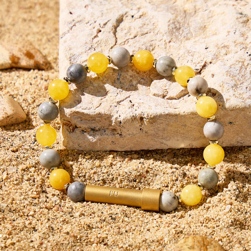 Fuattract Wishbeads Good Fortune & Stability–Grey Jasper & Yellow Jade Intention Bracelet - image 2