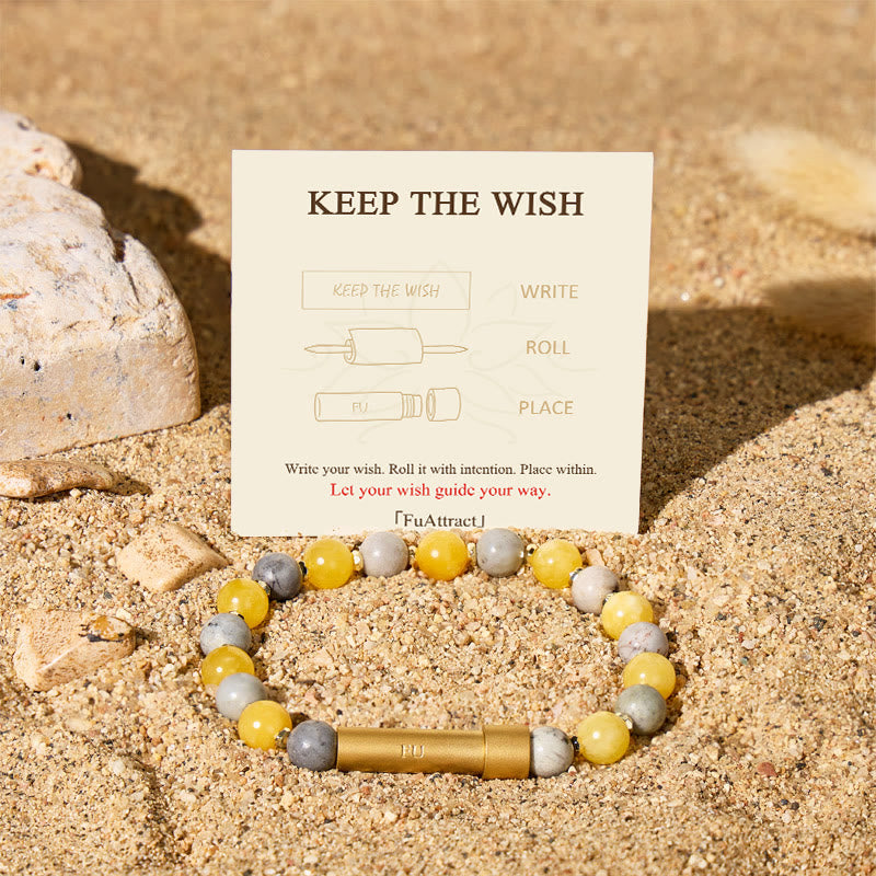 Fuattract Wishbeads Good Fortune & Stability–Grey Jasper & Yellow Jade Intention Bracelet - image 1