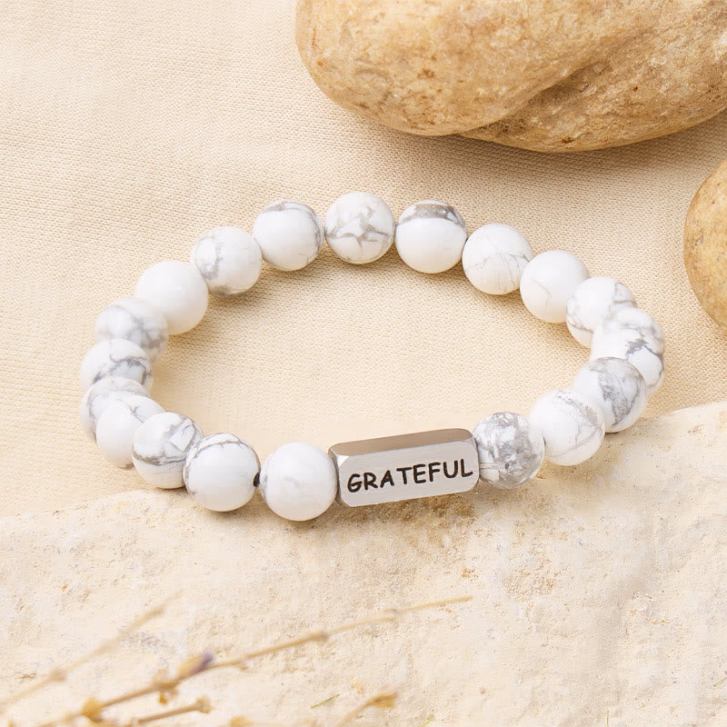 FuAttract Calm Communication & Emotional Balance White Turquoise Grateful Engraved Bracelet Jewelry Gift  - image 1