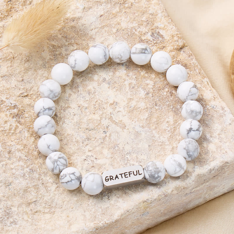FuAttract Calm Communication & Emotional Balance White Turquoise Grateful Engraved Bracelet Jewelry Gift  - image 2