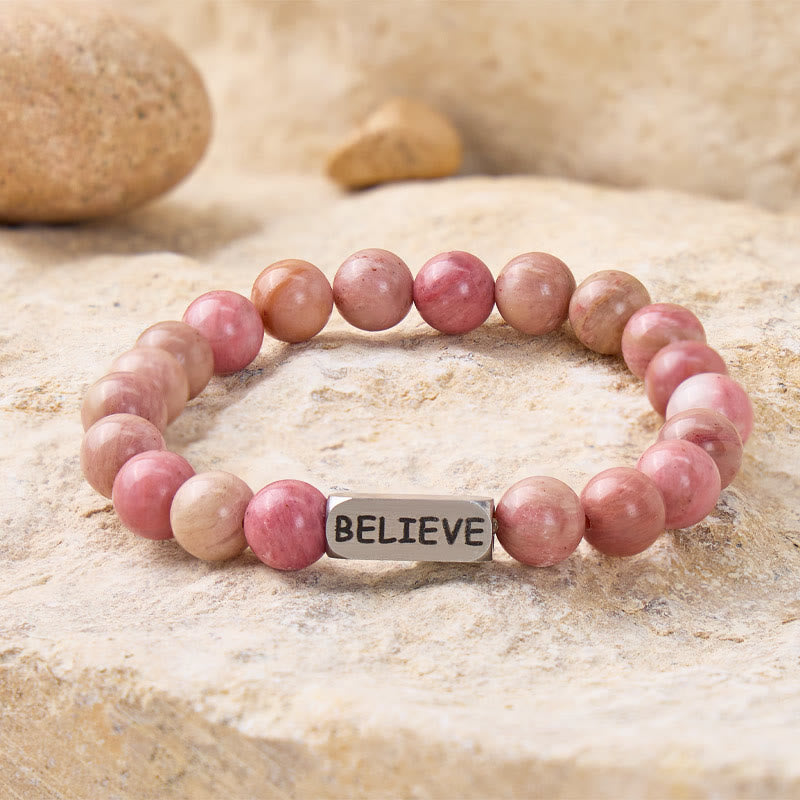 FuAttract Love Compassion & Emotional Balance Rhodonite Believe Engraved Bracelet - Men (18-19cm) - image 0