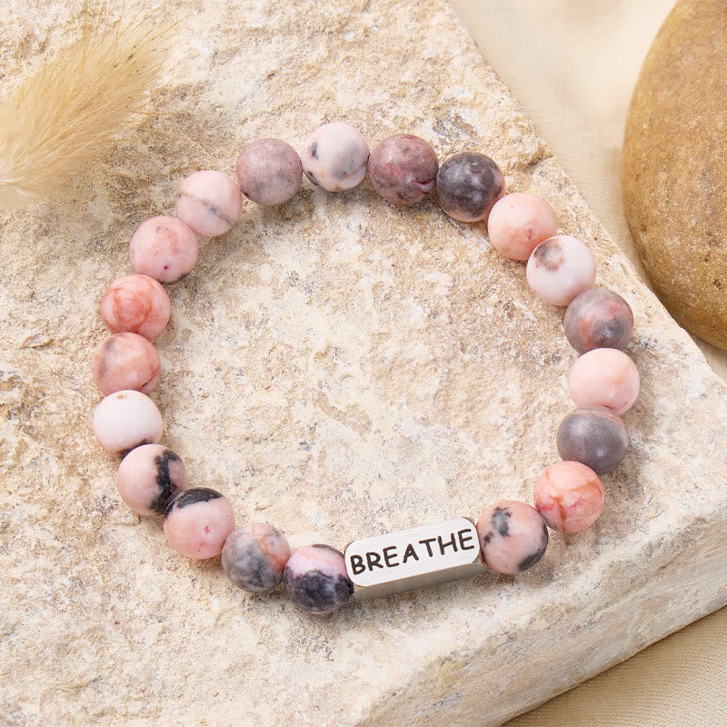 FuAttract Emotional Balance & Confidence & Calm Pink Zebra Jasper Breathe Engraved Beaded Bracelet - Men (18-19cm) - image 0