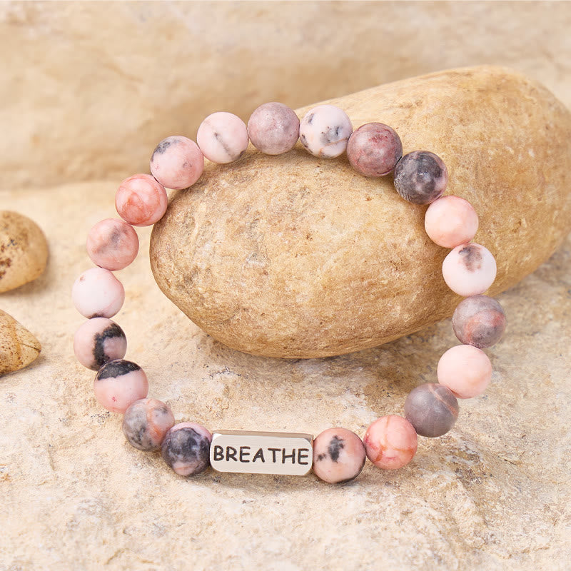 FuAttract Emotional Balance & Confidence & Calm Pink Zebra Jasper Breathe Engraved Beaded Bracelet - image 2