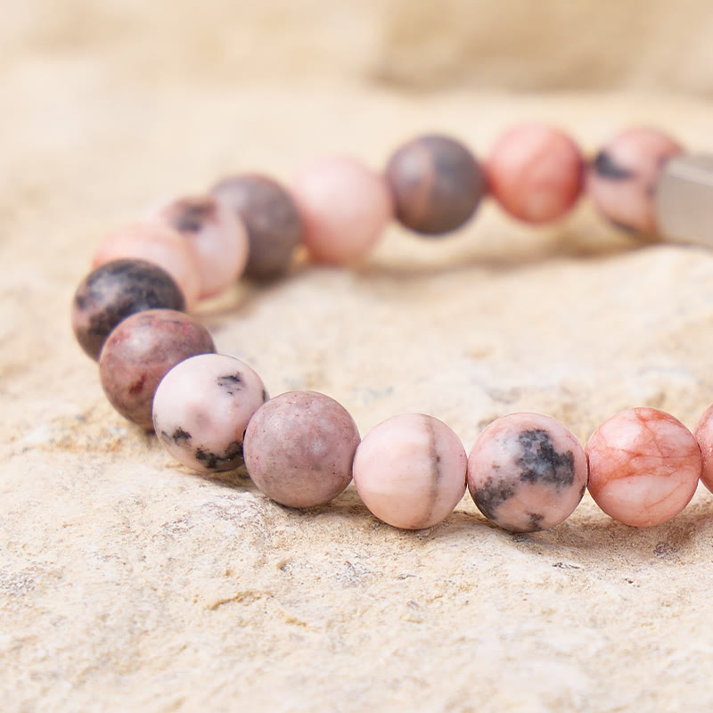 FuAttract Emotional Balance & Confidence & Calm Pink Zebra Jasper Breathe Engraved Beaded Bracelet - image 4