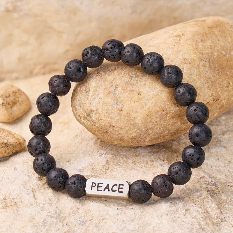 FuAttract Grounding & Calm Lava Rock Peace Engraved Crystal Healing Beaded Bracelet - Men (18-19cm) - image 0