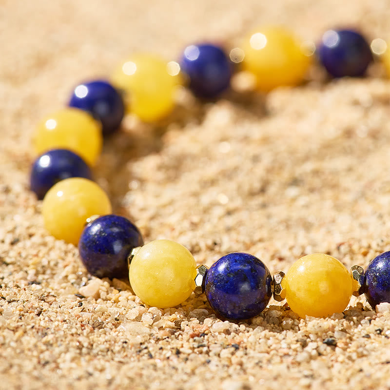Fuattract Wishbeads Wisdom & Love–lapis Lazuli & Yellow Jade Intention Bracelet - image 3