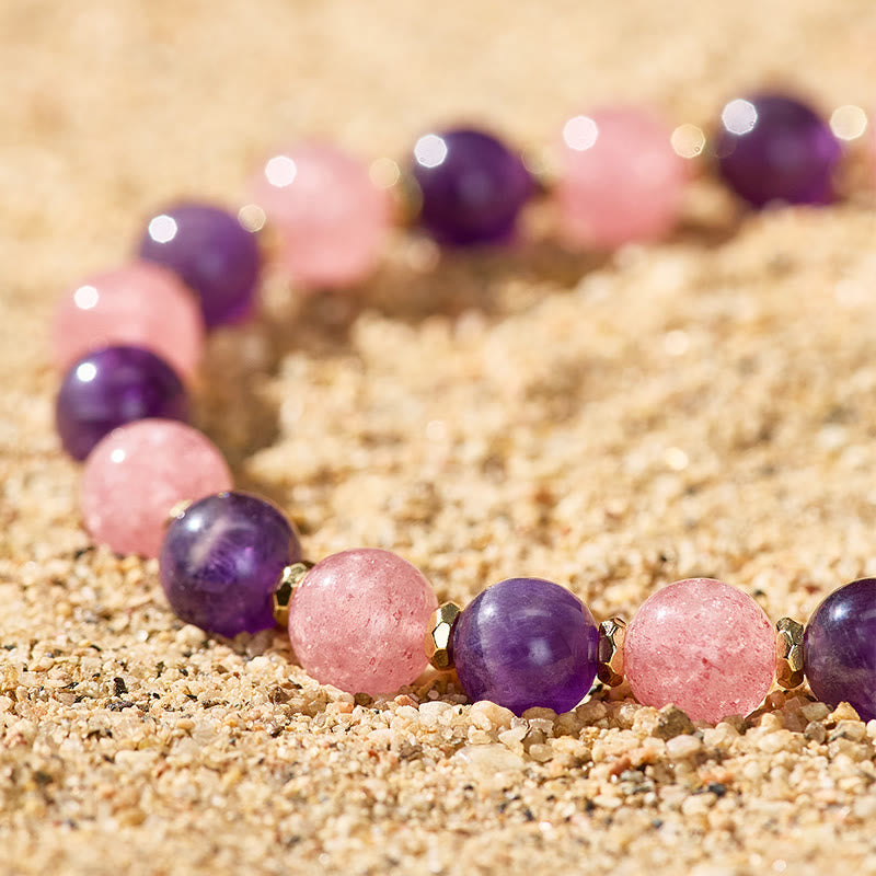 Fuattract Wishbeads Stress Relief & Calm–Strawberry Quartz & Amethyst Intention Bracelet - image 3