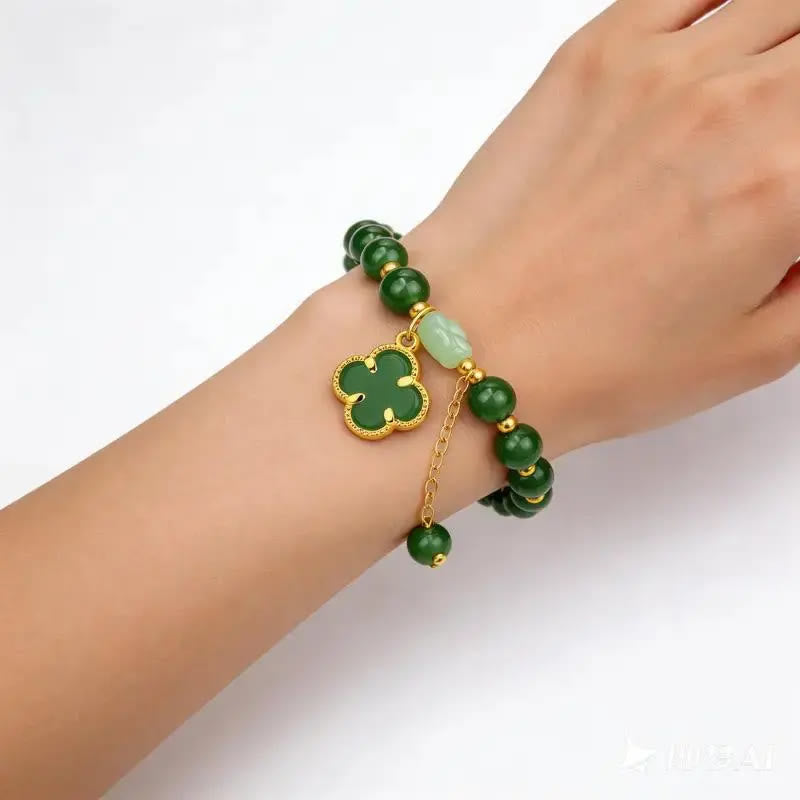 FuAttract Luck Growth & Opportunity Natural Green Aventurine Four-leaf Clover Bracelet - image 4
