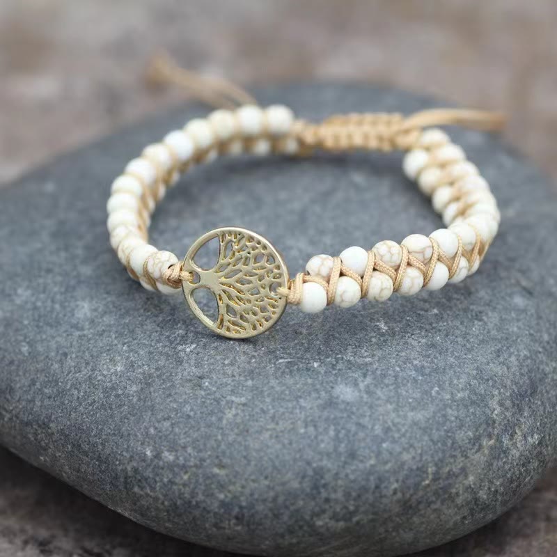 FuAttract Growth Balance & Connection Handmade Woven Tree of Life Bohemian Bracelet - White Turquoise 1 - Golden - image 14