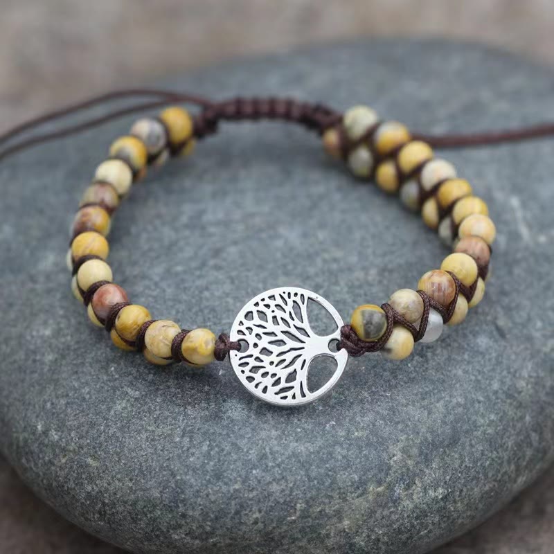 FuAttract Growth Balance & Connection Handmade Woven Tree of Life Bohemian Bracelet - Crazy Lace Agate - Silver - image 17