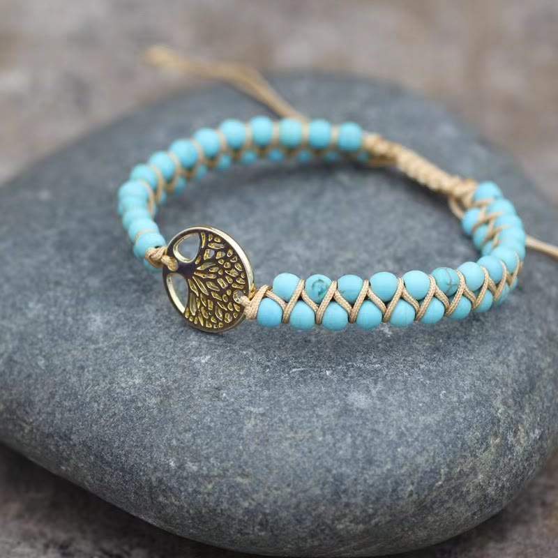 FuAttract Growth Balance & Connection Handmade Woven Tree of Life Bohemian Bracelet - Blue Turquoise - Golden - image 18