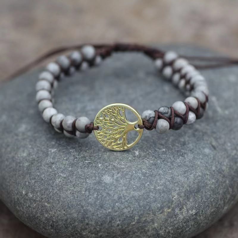 FuAttract Growth Balance & Connection Handmade Woven Tree of Life Bohemian Bracelet - Grey Jasper - Golden - image 20