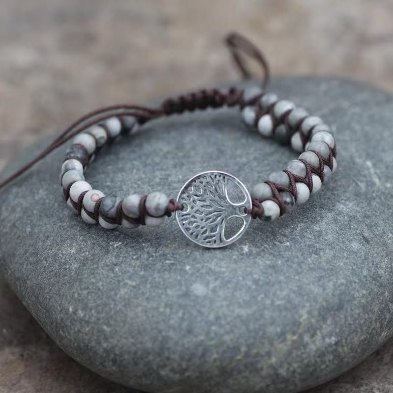 FuAttract Growth Balance & Connection Handmade Woven Tree of Life Bohemian Bracelet - Grey Jasper - Silver - image 21