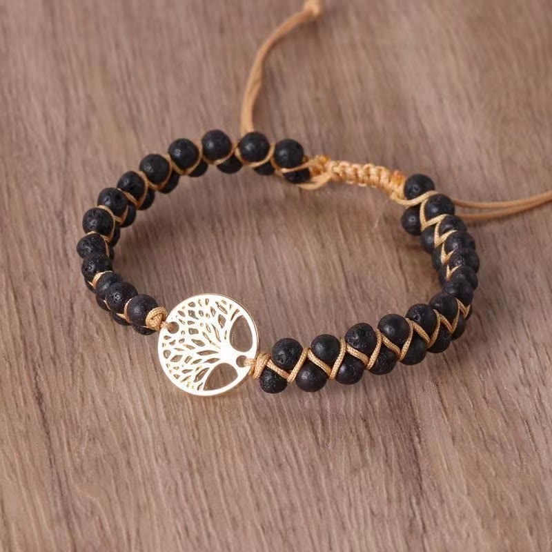 FuAttract Growth Balance & Connection Handmade Woven Tree of Life Bohemian Bracelet - Lava Stone - Golden - image 22