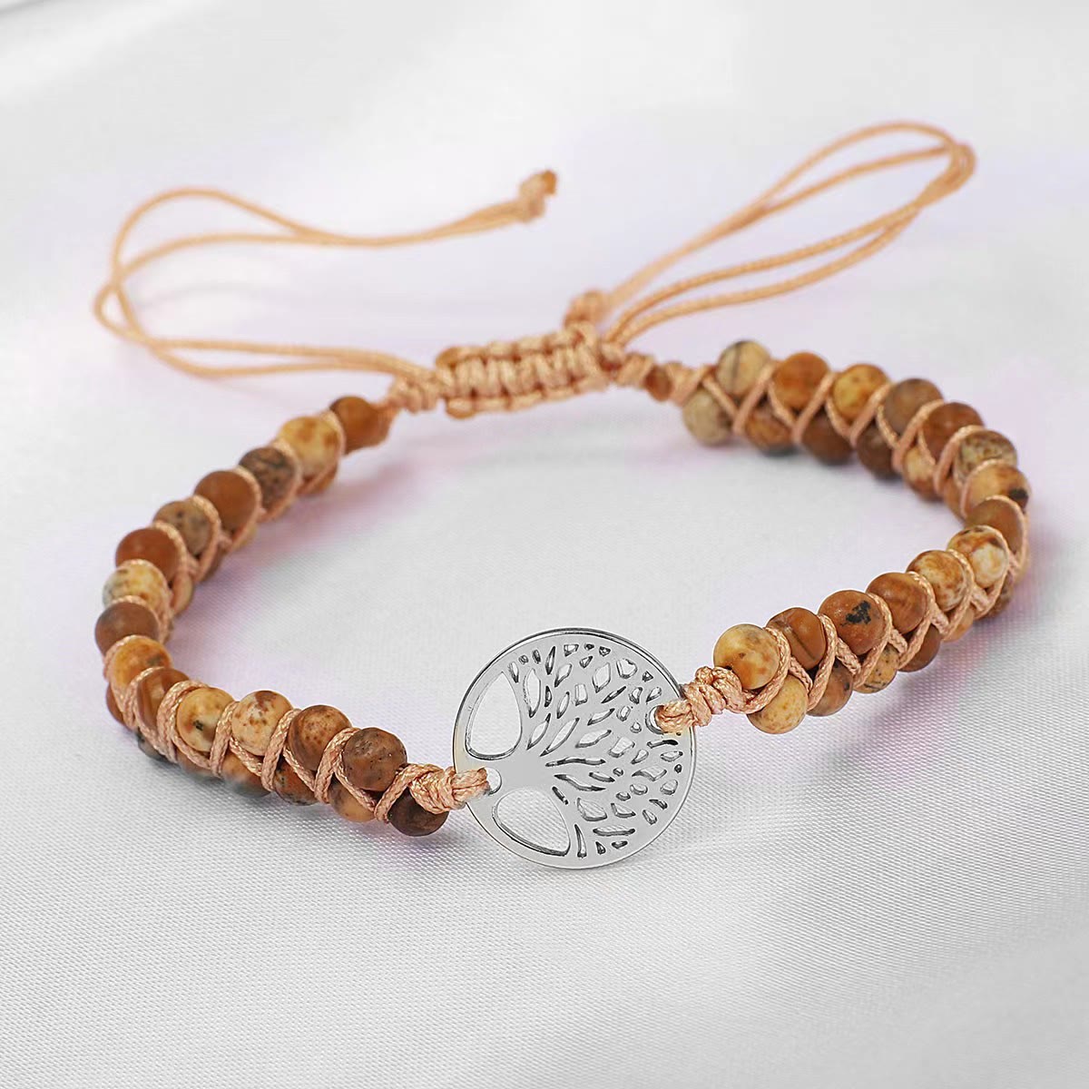 FuAttract Growth Balance & Connection Handmade Woven Tree of Life Bohemian Bracelet - Picture Jasper - Silver - image 29