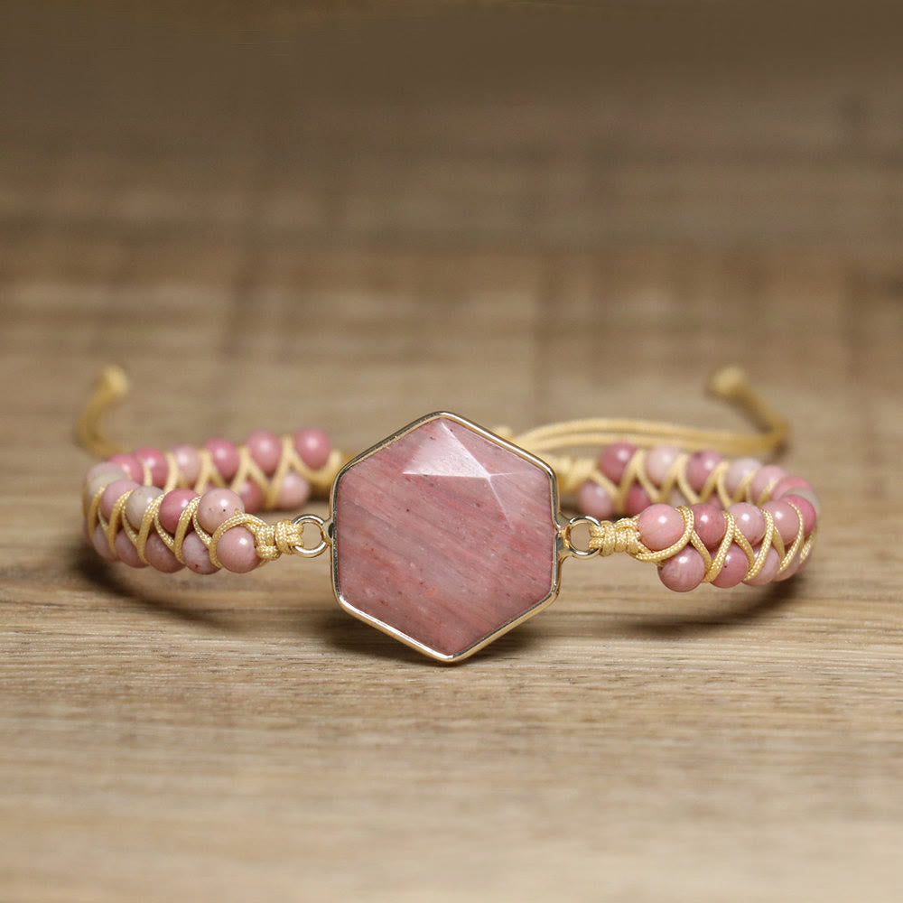 FuAttract Clarity Balance & Energy Vintage India Agate Diamond Shape Woven Bracelet - Rhodonite - image 10