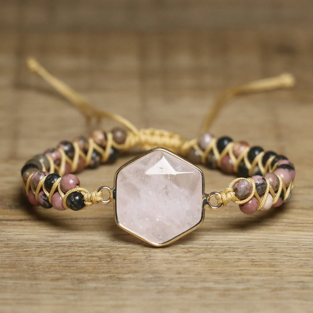 FuAttract Clarity Balance & Energy Vintage India Agate Diamond Shape Woven Bracelet - Rose Quartz - image 13