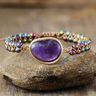 FuAttract Intuition Protection & Balance Natural Labradorite Oval Woven Bracelet - Amethyst - image 9