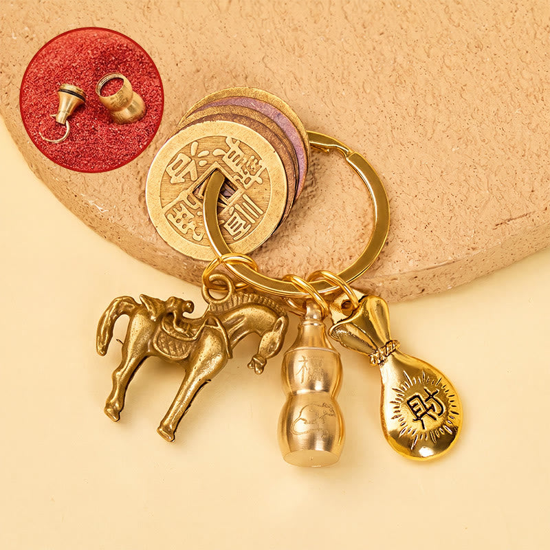 FuAttract Luck Prosperity & Protection Antique Brass Chinese Zodiac Fu Calabash Keychain - Rat - image 0