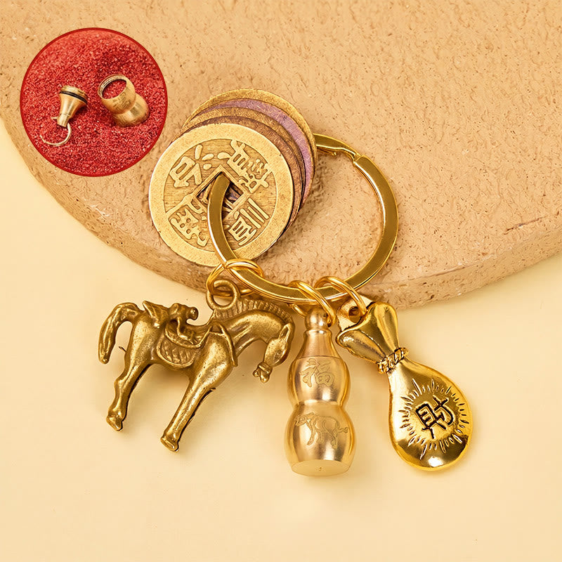 FuAttract Luck Prosperity & Protection Antique Brass Chinese Zodiac Fu Calabash Keychain - Ox - image 1