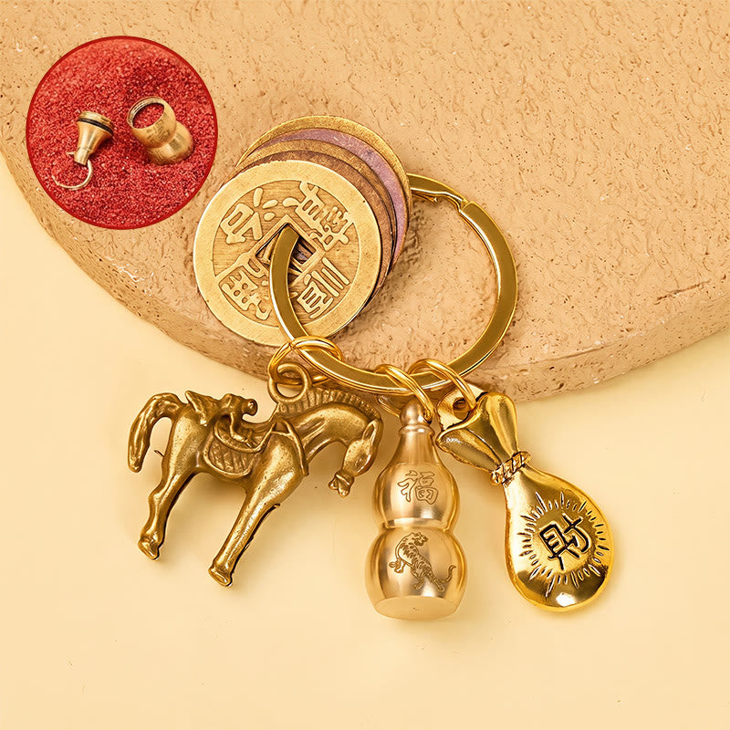 FuAttract Luck Prosperity & Protection Antique Brass Chinese Zodiac Fu Calabash Keychain - Tiger - image 2