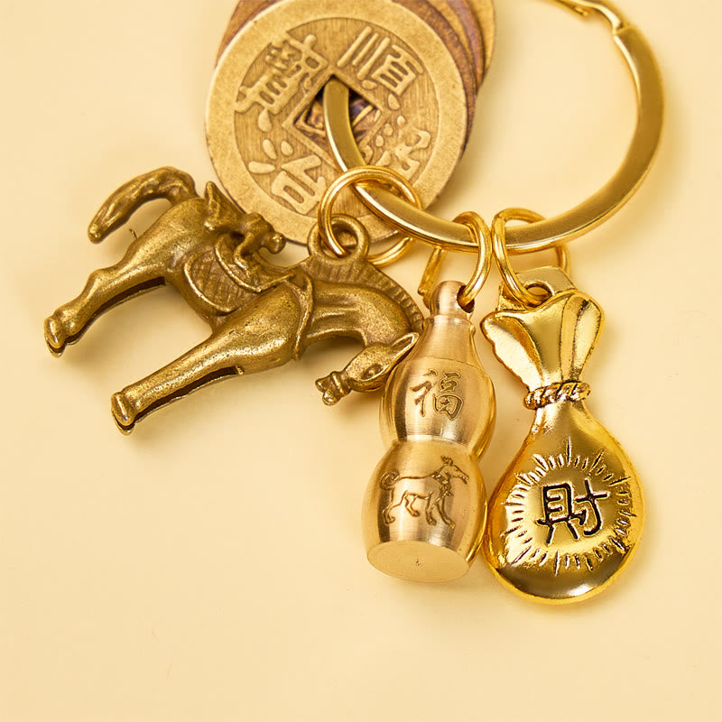 FuAttract Luck Prosperity & Protection Antique Brass Chinese Zodiac Fu Calabash Keychain - image 12