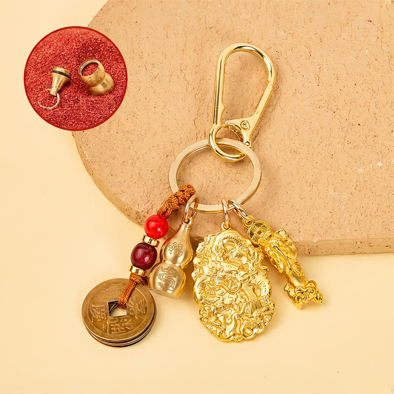 FuAttract Wealth Protection & Prosperity Brass Dragon Pixiu Chinese Zodiac Calabash Keychain - Dragon - image 8