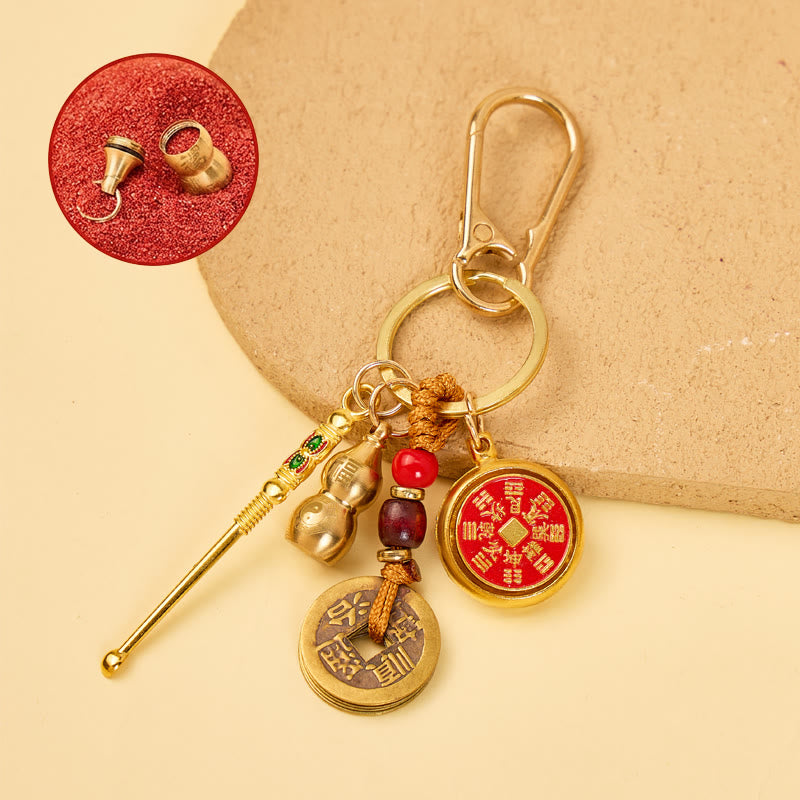FuAttract Protection & Peace Brass Shan Gui Spinning Five Emperor Coins Calabash  Keychain - Ear Pick - image 0